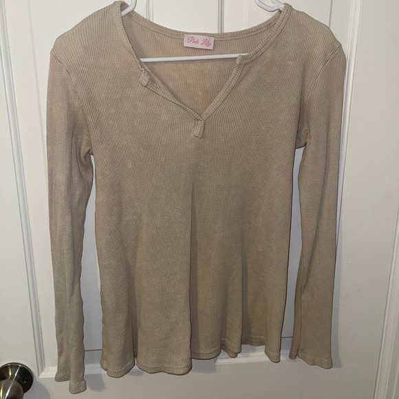 Pink Lily Tops - Pink Lily Waffle Top